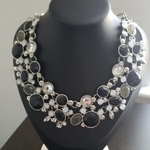 New York & Company Black and Silver Floral Necklace